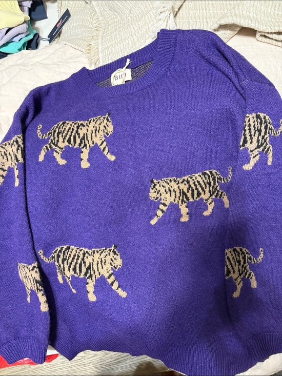 BiBi Sweaters - BiBi Purple Tiger Jacquard Crewneck Sweater - Men